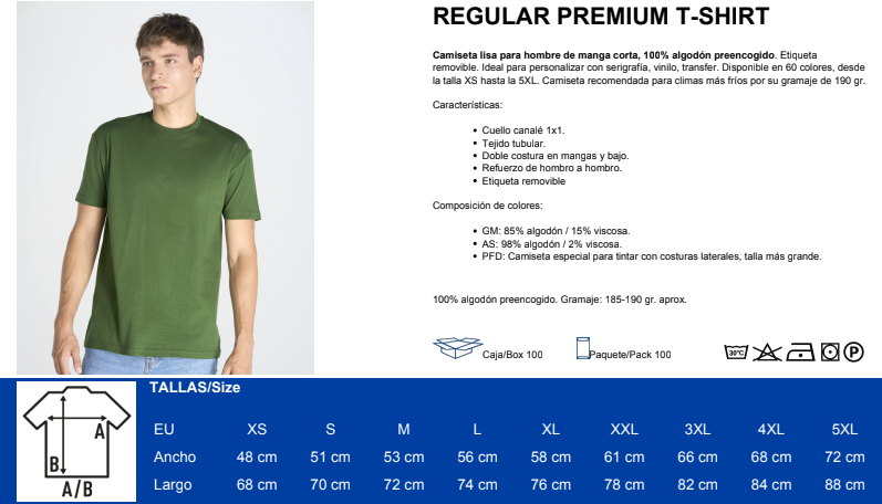 Guía de tallas Hombre — Regular Premium